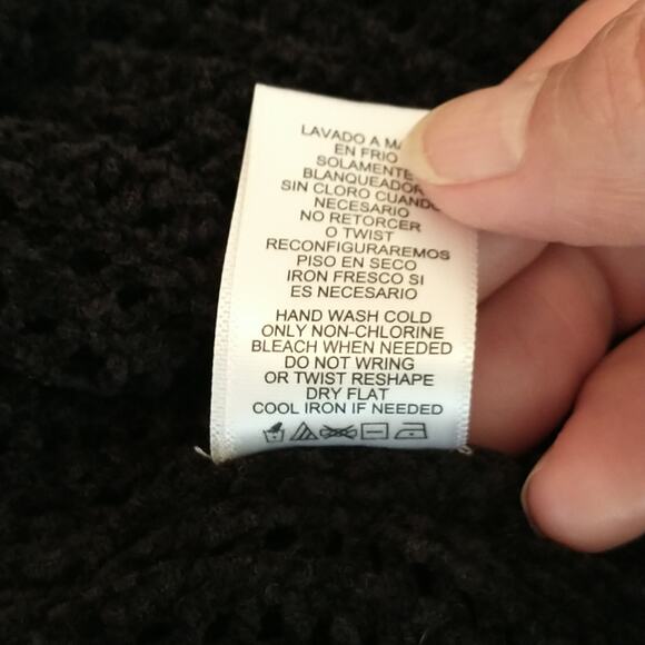 Elie Tahari Open Knit Sweater Women's Sz XS Black Sheer Spilt  Back Pullover Top - Picture 15 of 15